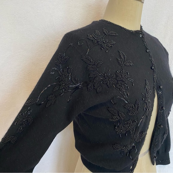 Vintage rare black jet beaded cardigan. XS - Picture 1 of 10